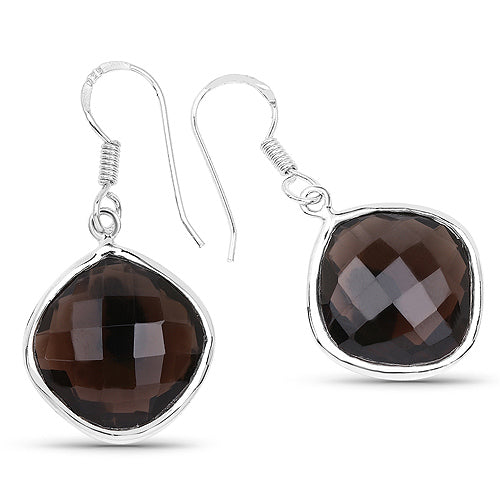 22.80 Carat Genuine Smoky Quartz .925 Sterling Silver Earrings by Bids.com
