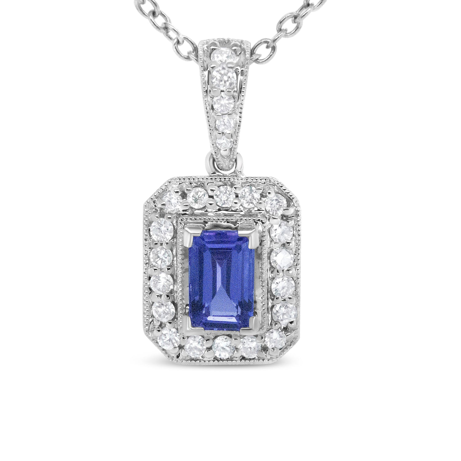 18K White Gold 1/4 Cttw Round Diamond and 6x4mm Purple Tanzanite Halo 18" Pendant Necklace (H-I Color, VS1-VS2 Clarity) by Bids.com
