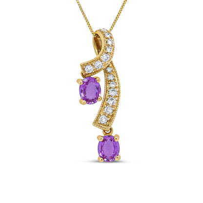 14K Yellow Gold 6x4mm Oval Pink Sapphire and 1/5 Cttw Round Diamond Pendant Necklace - (H-I Color, SI1-SI2 Clarity) by Bids.com