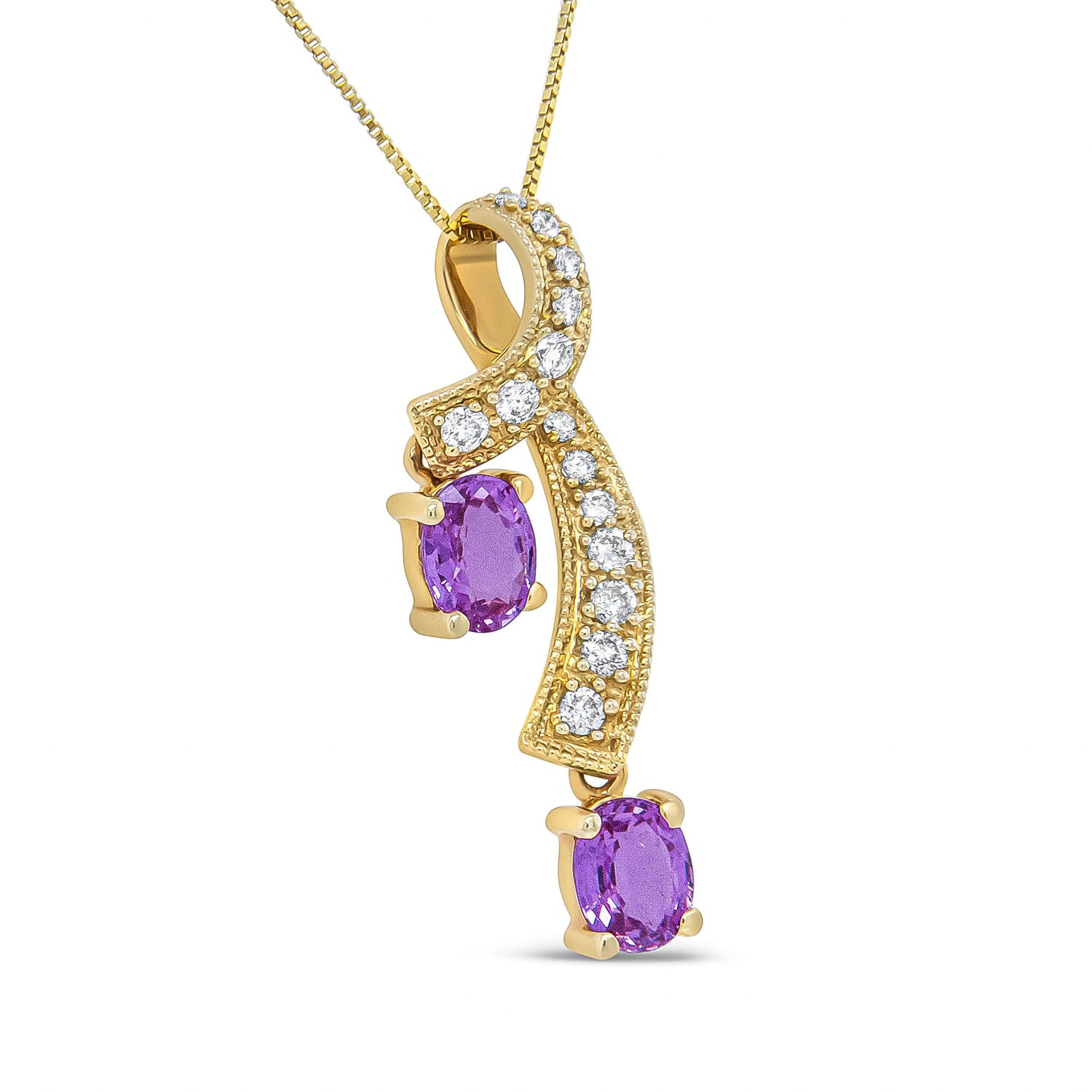 14K Yellow Gold 6x4mm Oval Pink Sapphire and 1/5 Cttw Round Diamond Pendant Necklace - (H-I Color, SI1-SI2 Clarity) by Bids.com