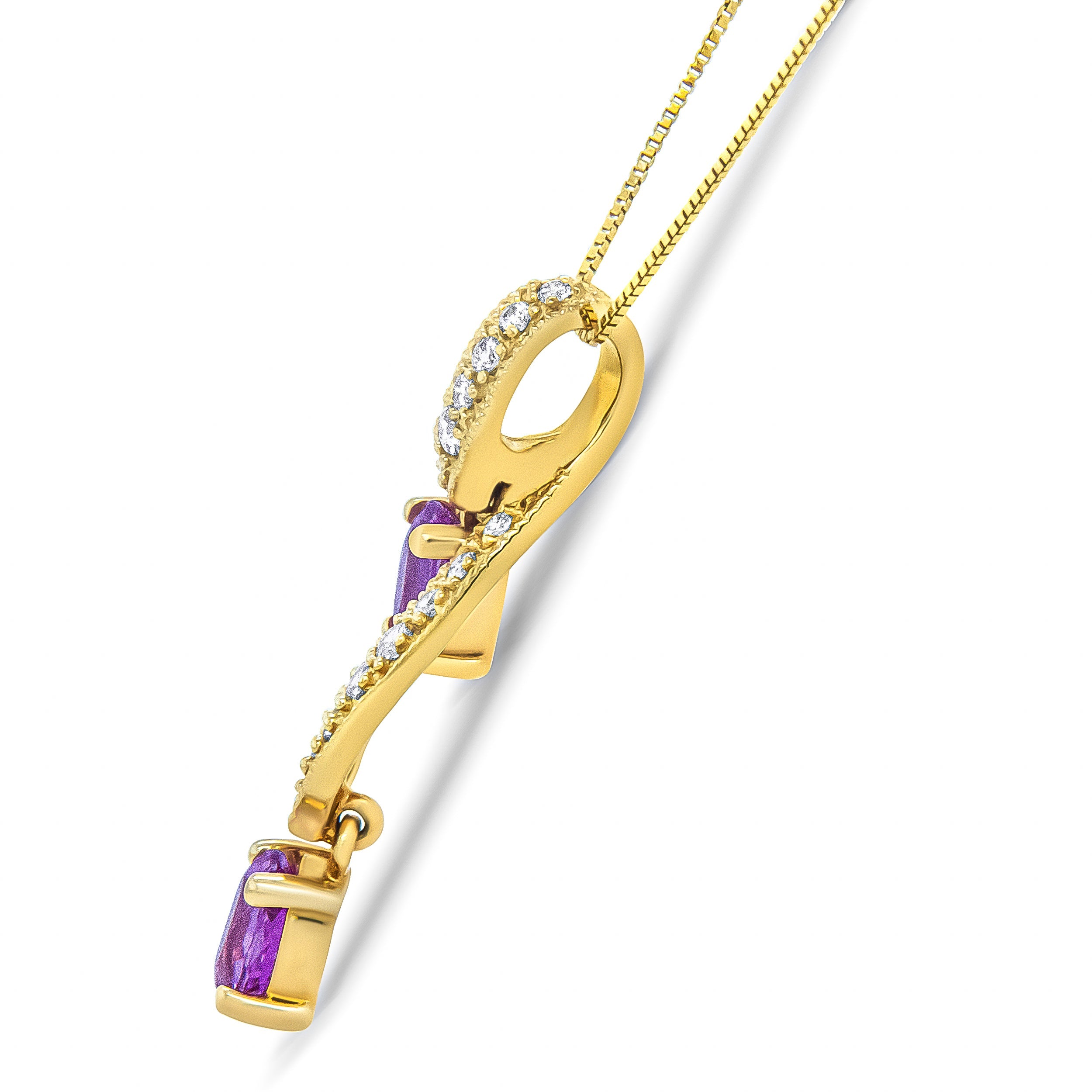 14K Yellow Gold 6x4mm Oval Pink Sapphire and 1/5 Cttw Round Diamond Pendant Necklace - (H-I Color, SI1-SI2 Clarity) by Bids.com