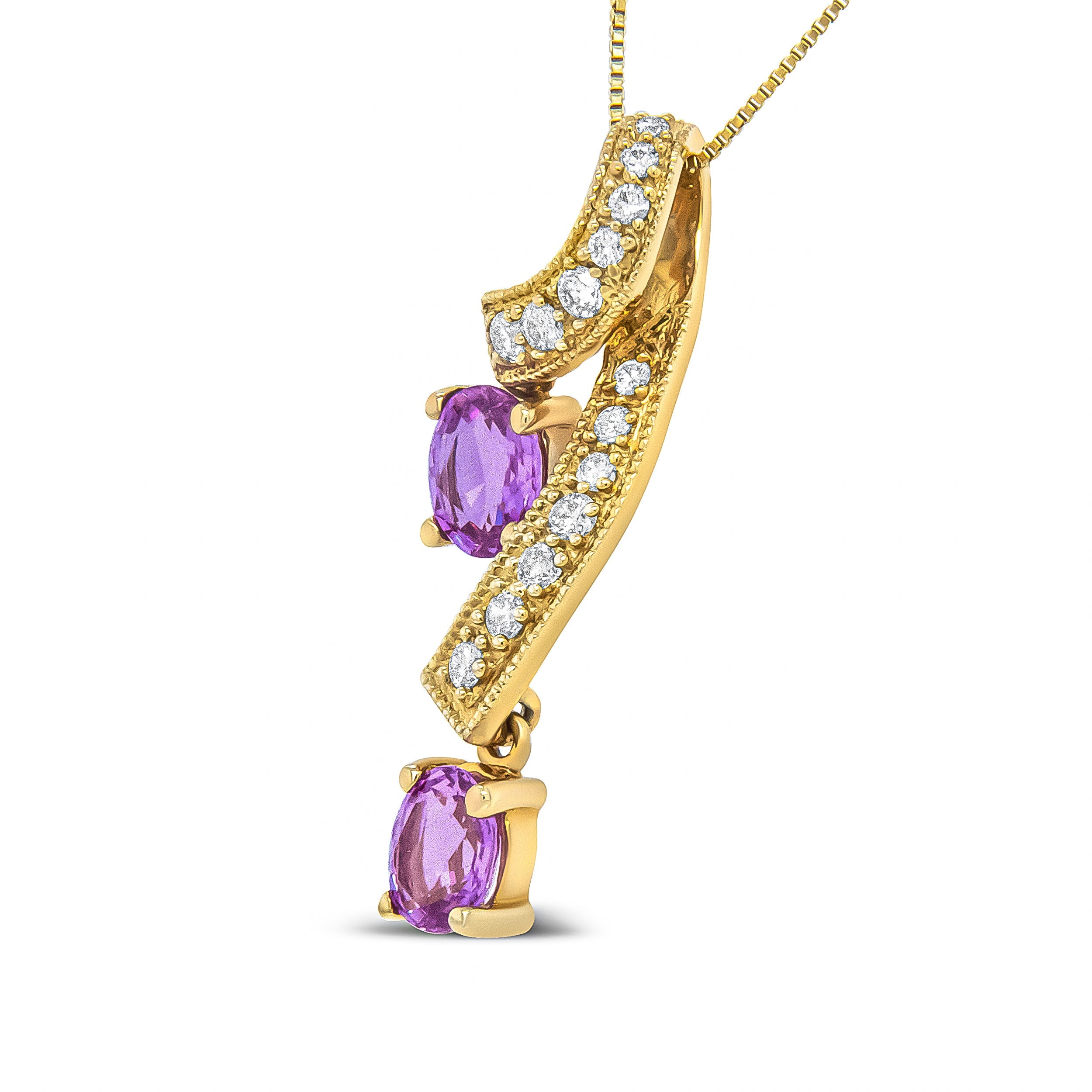 14K Yellow Gold 6x4mm Oval Pink Sapphire and 1/5 Cttw Round Diamond Pendant Necklace - (H-I Color, SI1-SI2 Clarity) by Bids.com