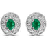 14K White Gold Oval Green Emerald and 1/10 Cttw Diamond Halo Stud Earrings (I-J Color, I1-I2 Clarity) by Bids.com
