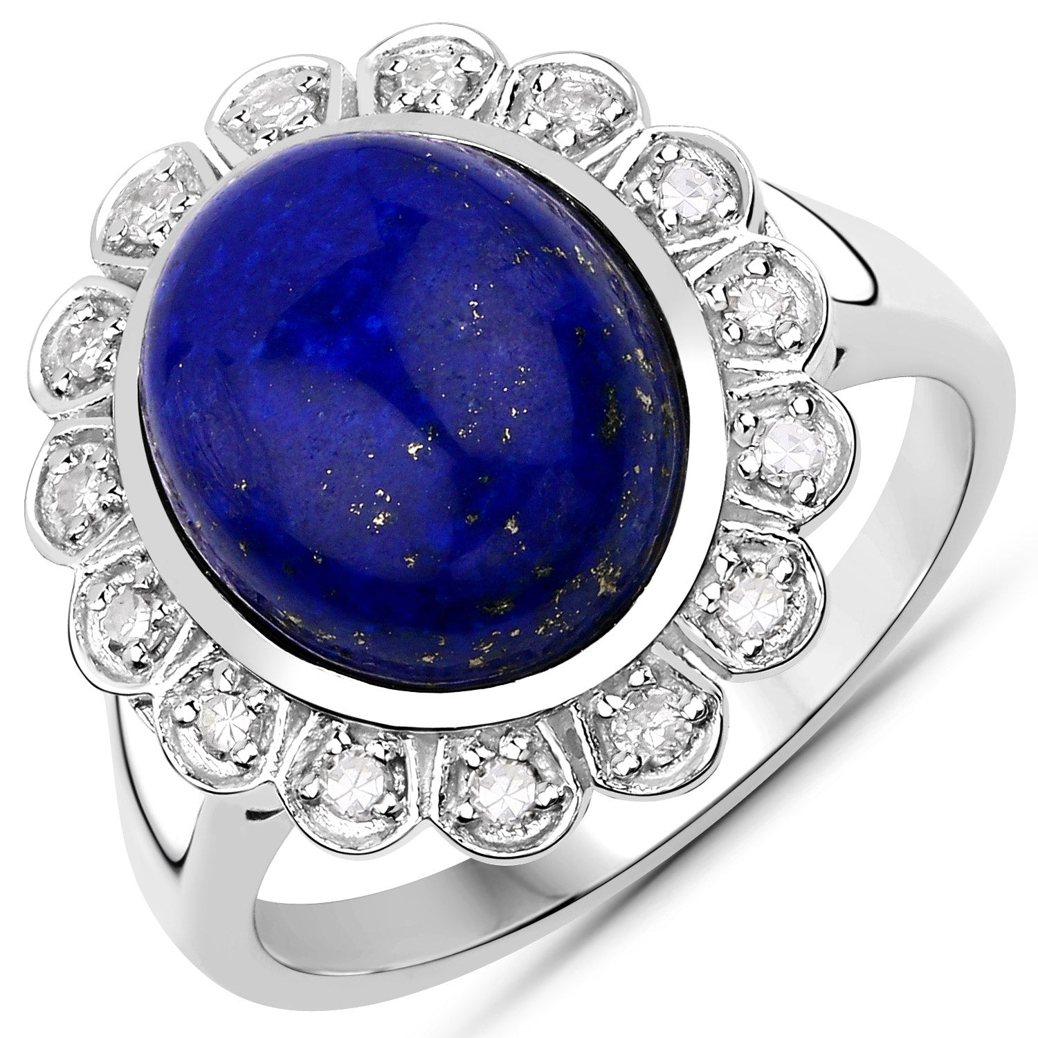 5.65 Carat Genuine Lapis and White Diamond .925 Sterling Silver Ring by Bids.com
