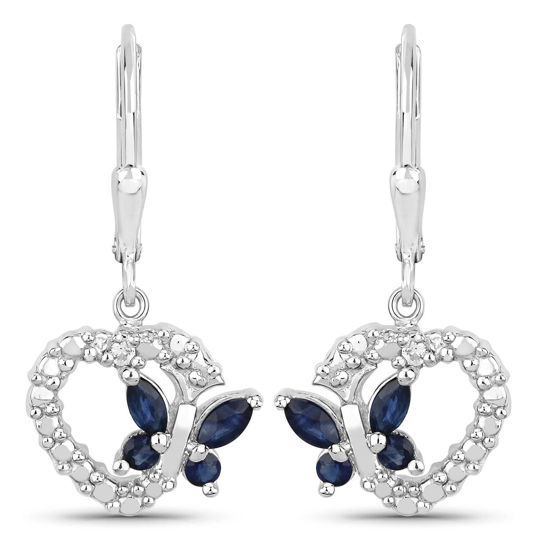0.57 Carat Genuine Blue Sapphire and Created White Sapphire .925 Sterling Silver Earrings  DestGlow