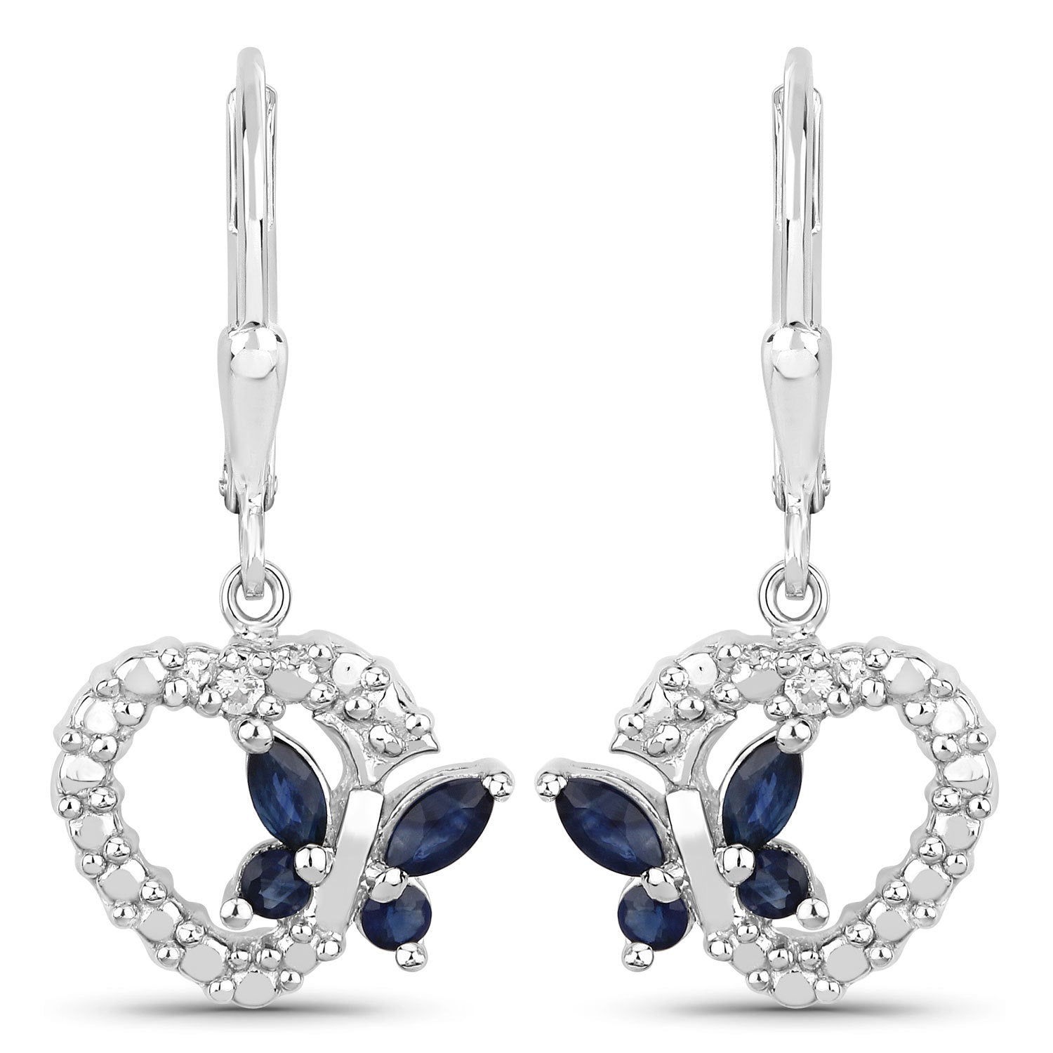 0.57 Carat Genuine Blue Sapphire and Created White Sapphire .925 Sterling Silver Earrings  DestGlow
