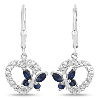0.57 Carat Genuine Blue Sapphire and Created White Sapphire .925 Sterling Silver Earrings  DestGlow