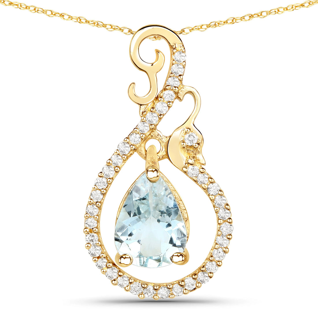 0.76 Carat Genuine Aquamarine and White Diamond 14K Yellow Gold Pendant by Bids.com
