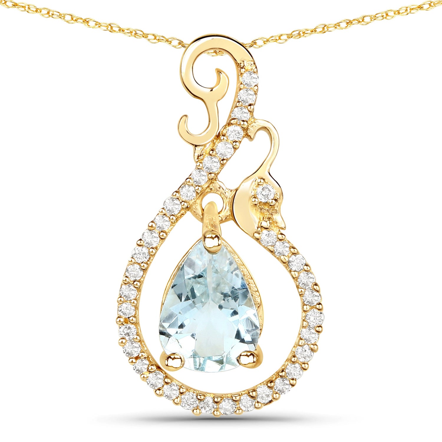 0.76 Carat Genuine Aquamarine and White Diamond 14K Yellow Gold Pendant by Bids.com