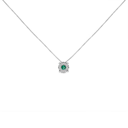 14K White Gold 3.8 MM Green Emerald and 1/3 Cttw Diamond Composite Halo 18" Pendant Necklace (F-G Color, VS2-SI1 Clarity) by Bids.com