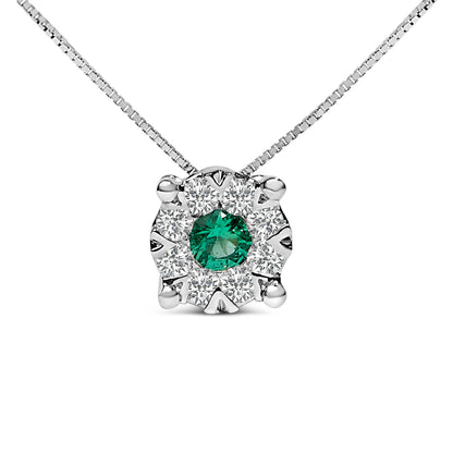 14K White Gold 3.8 MM Green Emerald and 1/3 Cttw Diamond Composite Halo 18" Pendant Necklace (F-G Color, VS2-SI1 Clarity) by Bids.com