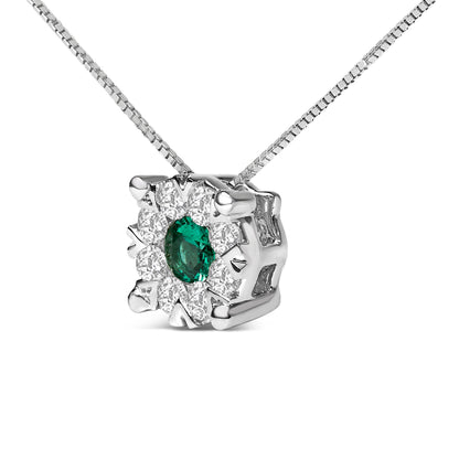 14K White Gold 3.8 MM Green Emerald and 1/3 Cttw Diamond Composite Halo 18" Pendant Necklace (F-G Color, VS2-SI1 Clarity) by Bids.com