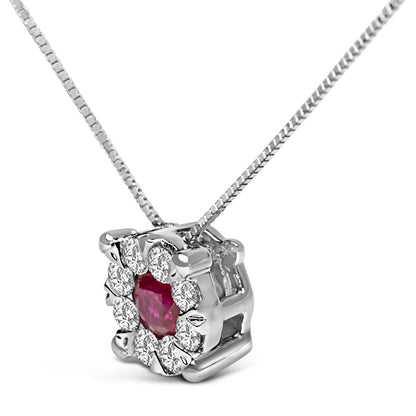 14K White Gold Red Ruby and 1/3 Cttw Diamond Halo Pendant Necklace by Bids.com