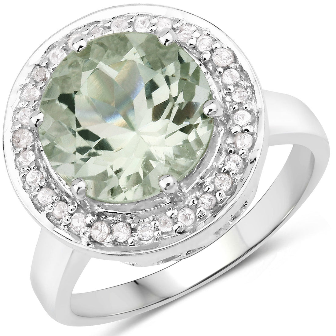4.94 Carat Genuine Green Amethyst and White Topaz .925 Sterling Silver Ring by Bids.com