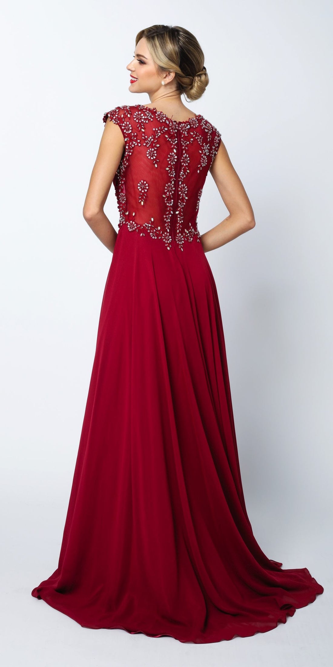 CLEARANCE - Juliet 585 A-Line Gown Cap Sleeve Empire Waist Full Length (Size M) by DiscountDressShop