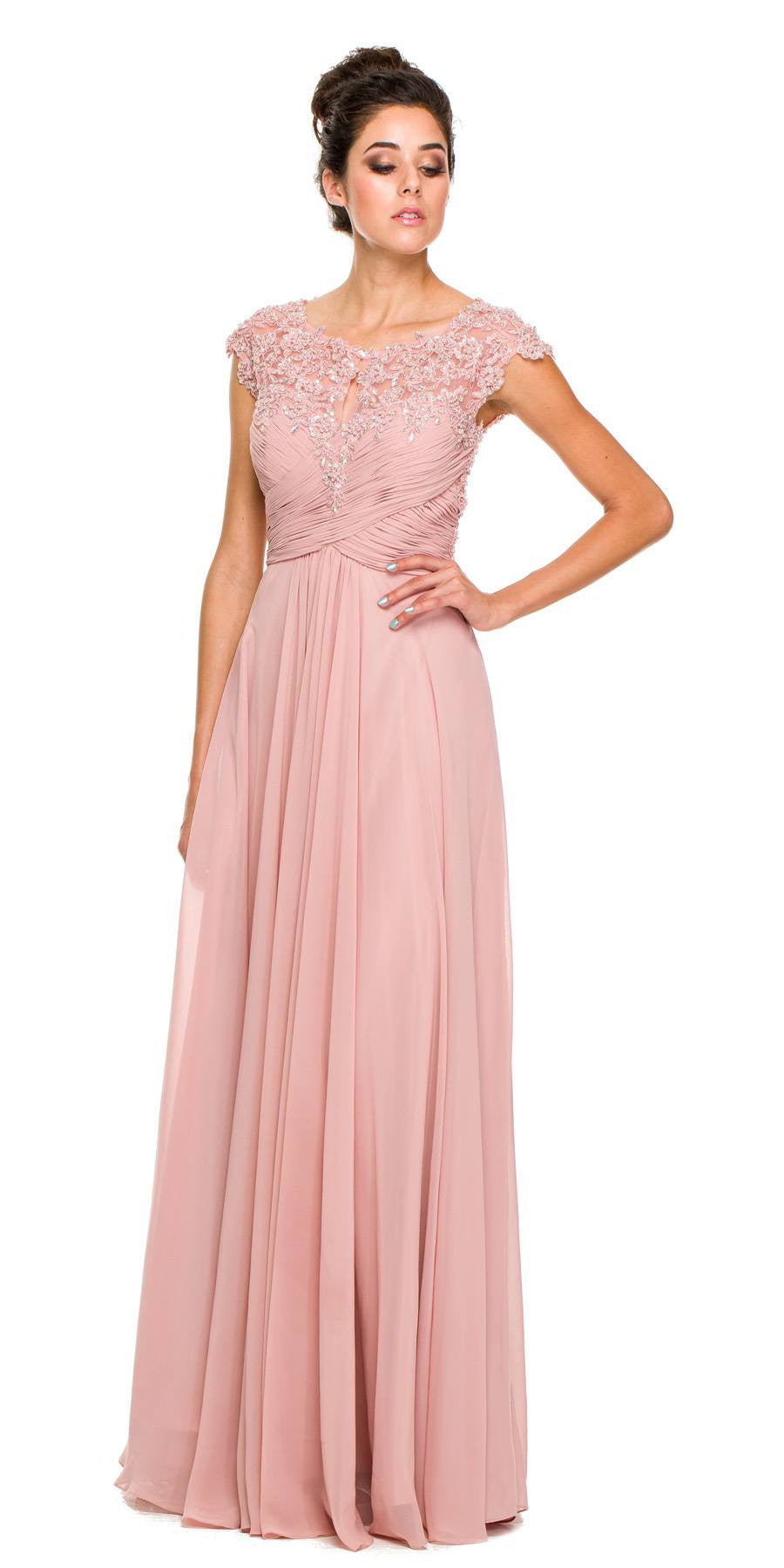 Juliet 585 A-Line Gown Cap Sleeve Empire Waist Full Length by DiscountDressShop