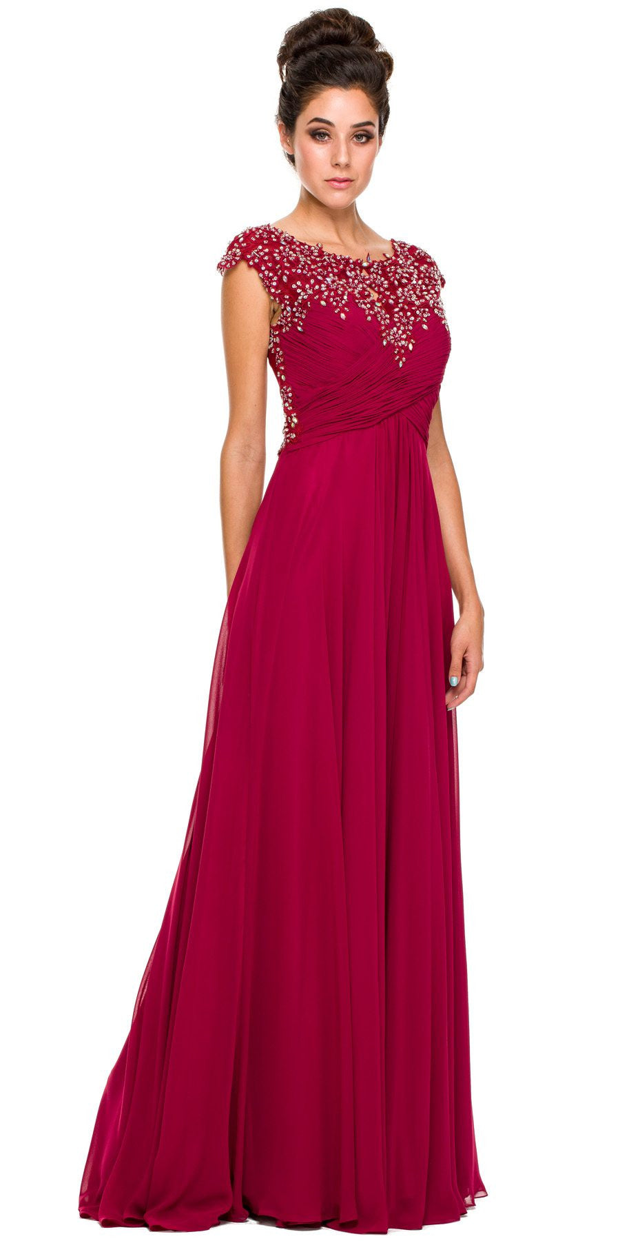 Juliet 585 A-Line Gown Cap Sleeve Empire Waist Full Length by DiscountDressShop