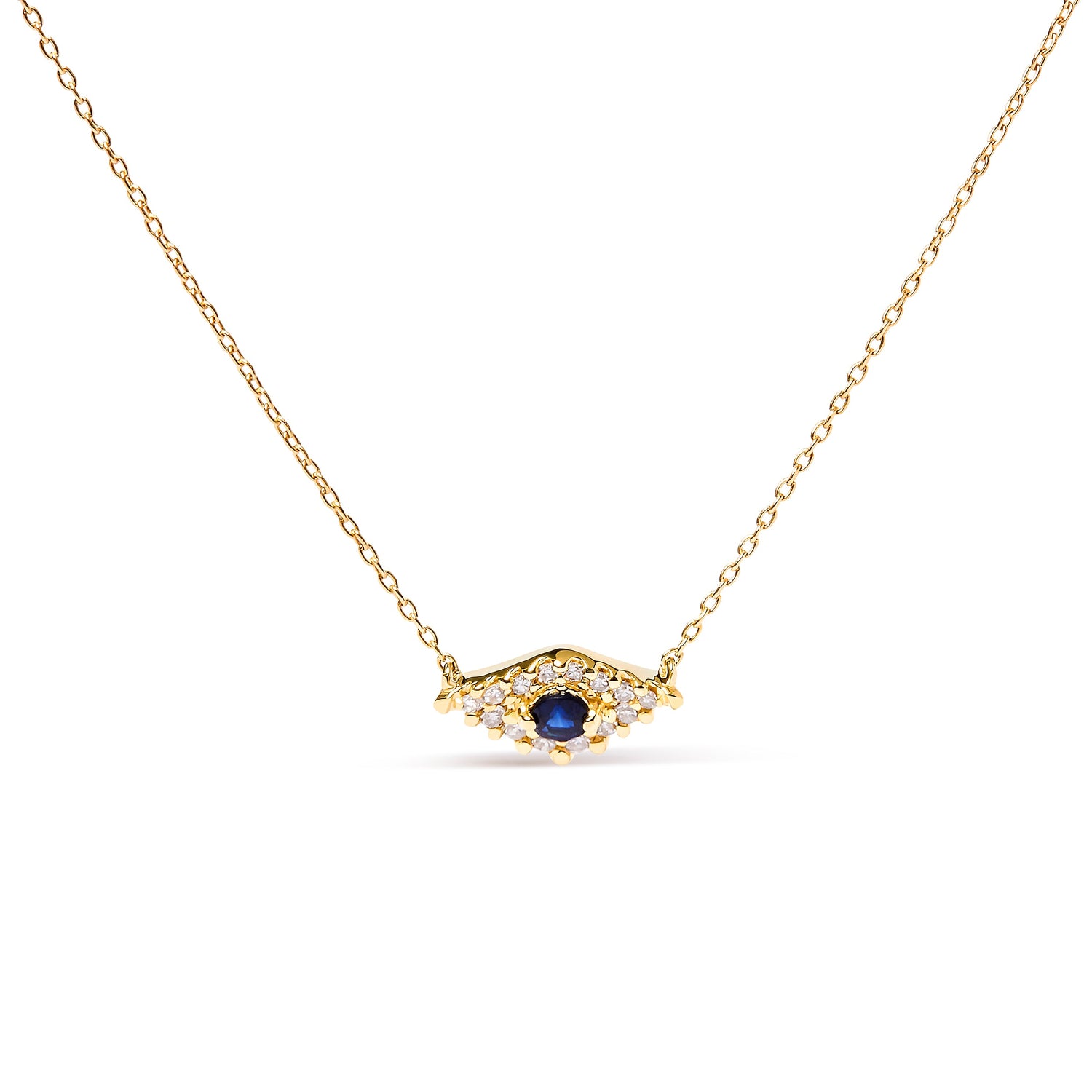 10K Yellow Gold Blue Sapphire and Diamond Accented Evil Eye 18" Inch Pendant Necklace (H-I Color, I1-I2 Clarity) by Bids.com