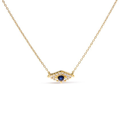 10K Yellow Gold Blue Sapphire and Diamond Accented Evil Eye 18" Inch Pendant Necklace (H-I Color, I1-I2 Clarity) by Bids.com