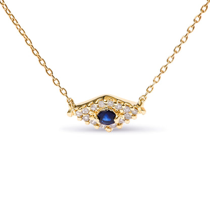 10K Yellow Gold Blue Sapphire and Diamond Accented Evil Eye 18" Inch Pendant Necklace (H-I Color, I1-I2 Clarity) by Bids.com