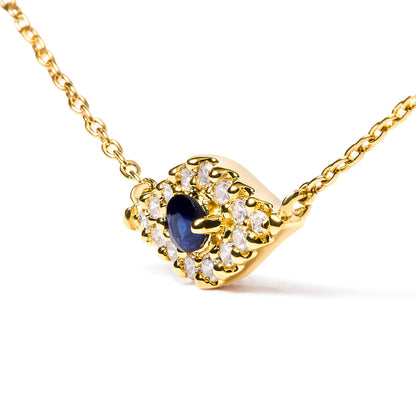10K Yellow Gold Blue Sapphire and Diamond Accented Evil Eye 18" Inch Pendant Necklace (H-I Color, I1-I2 Clarity) by Bids.com