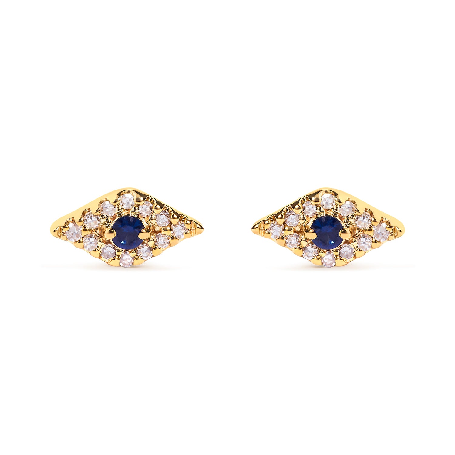 10K Yellow Gold Blue Sapphire and Diamond Accent Evil Eye Stud Earring (H-I Color, I1-I2 Clarity) by Bids.com