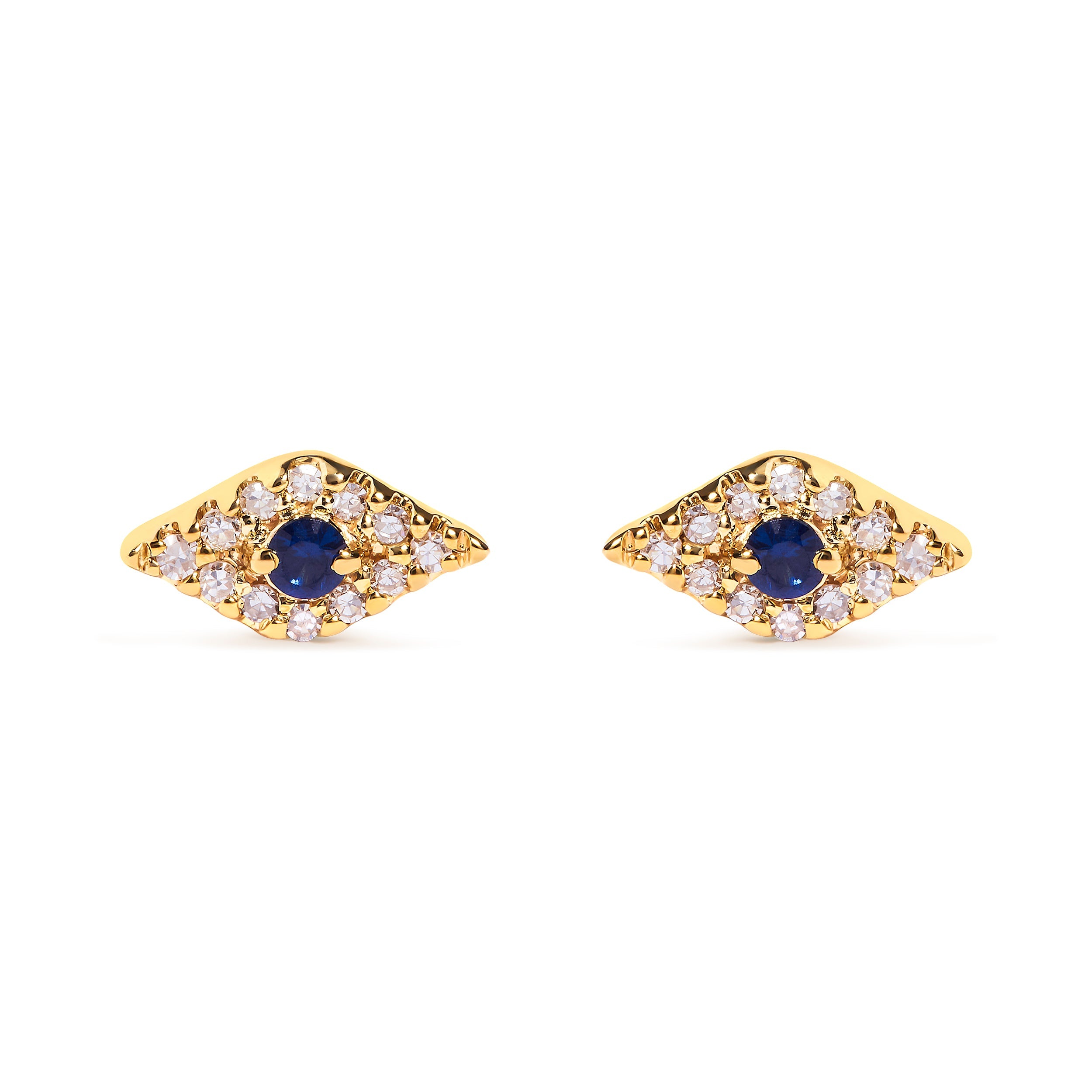 10K Yellow Gold Blue Sapphire and Diamond Accent Evil Eye Stud Earring (H-I Color, I1-I2 Clarity) by Bids.com