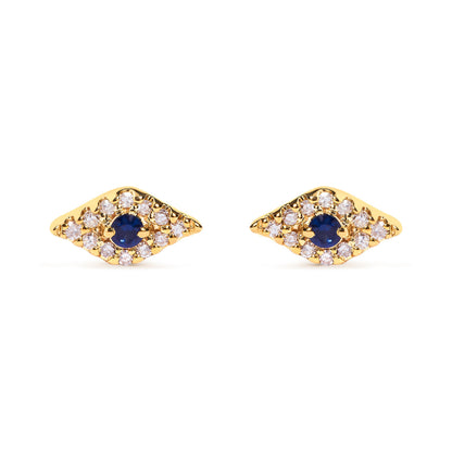 10K Yellow Gold Blue Sapphire and Diamond Accent Evil Eye Stud Earring (H-I Color, I1-I2 Clarity) by Bids.com