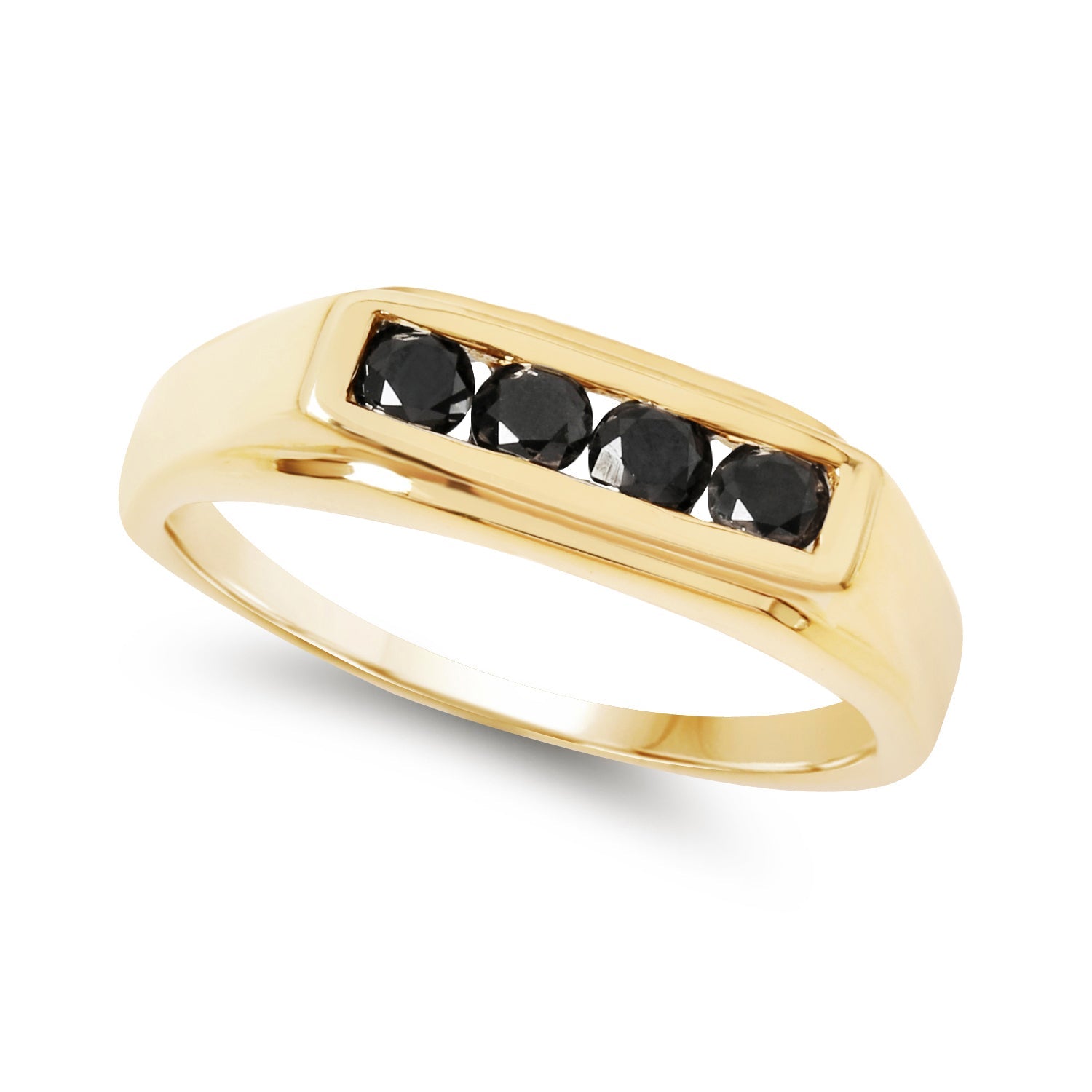 14K Yellow Gold Plated 0.48 Carat Genuine Black Diamond .925 Sterling Silver Ring by Bids.com