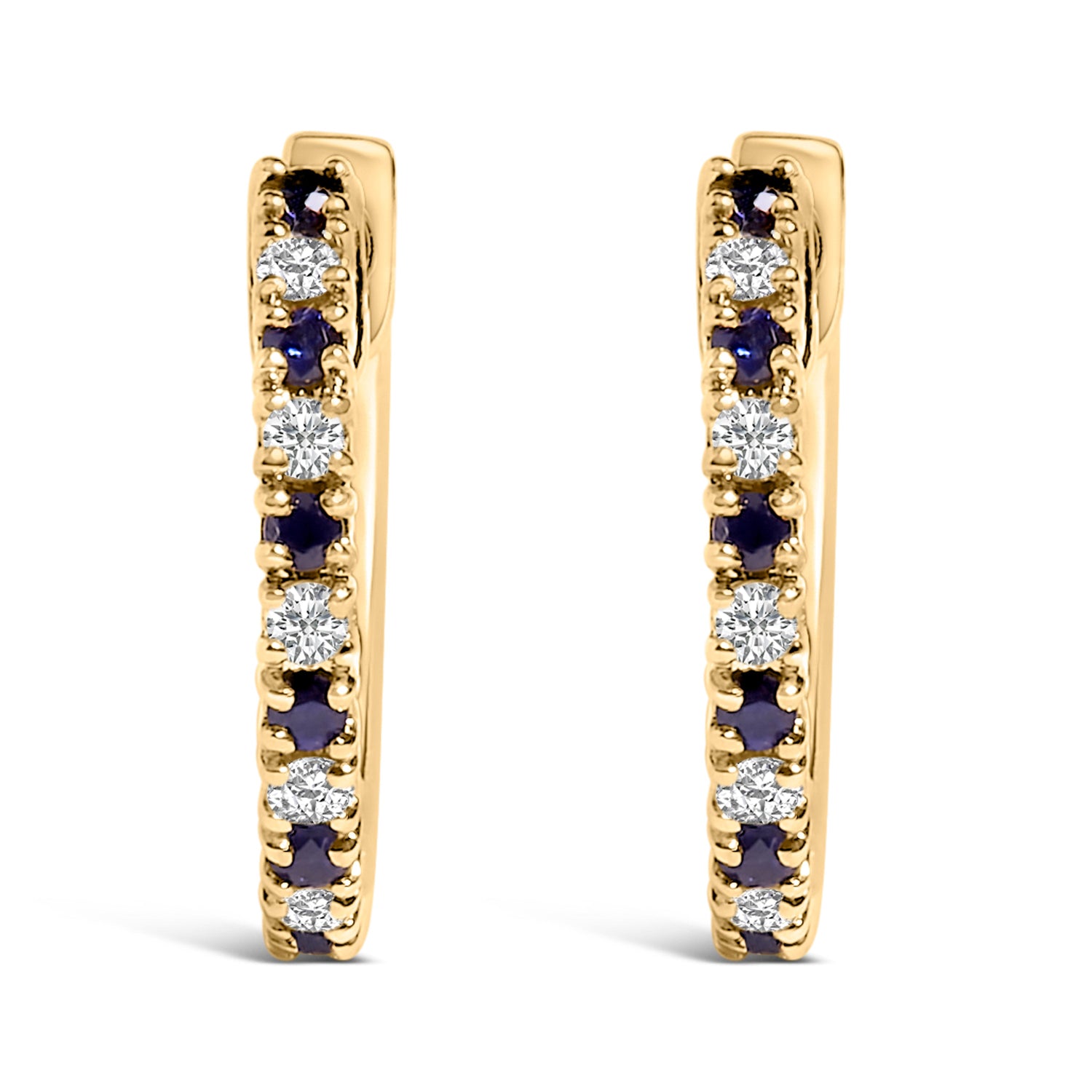 10K Yellow Gold Alternating Blue Sapphire 1/10 Cttw Diamond Huggy Hoop Earrings (I-J Color, I1-I2 Clarity) by Bids.com