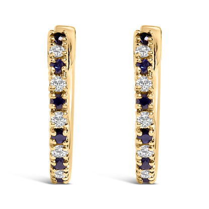 10K Yellow Gold Alternating Blue Sapphire 1/10 Cttw Diamond Huggy Hoop Earrings (I-J Color, I1-I2 Clarity) by Bids.com
