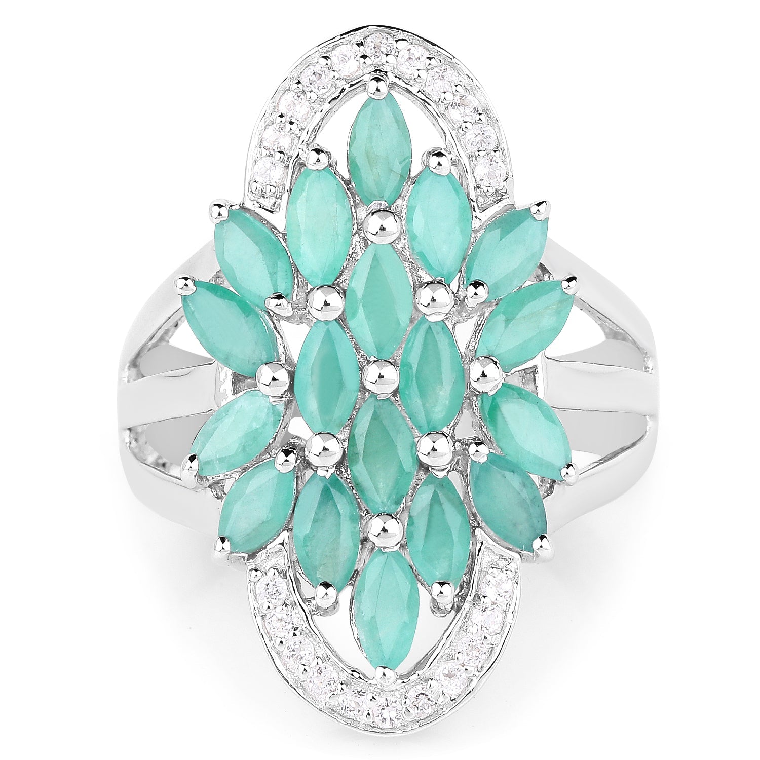 2.74 Carat Genuine Emerald and White Topaz .925 Sterling Silver Ring by Bids.com