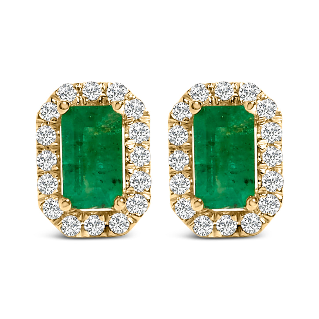 14K Yellow Gold Green Emerald and 1/8 Cttw Diamond Halo Octagonal Shaped Stud Earrings (I-J Color, I1-I2 Clarity) by Bids.com