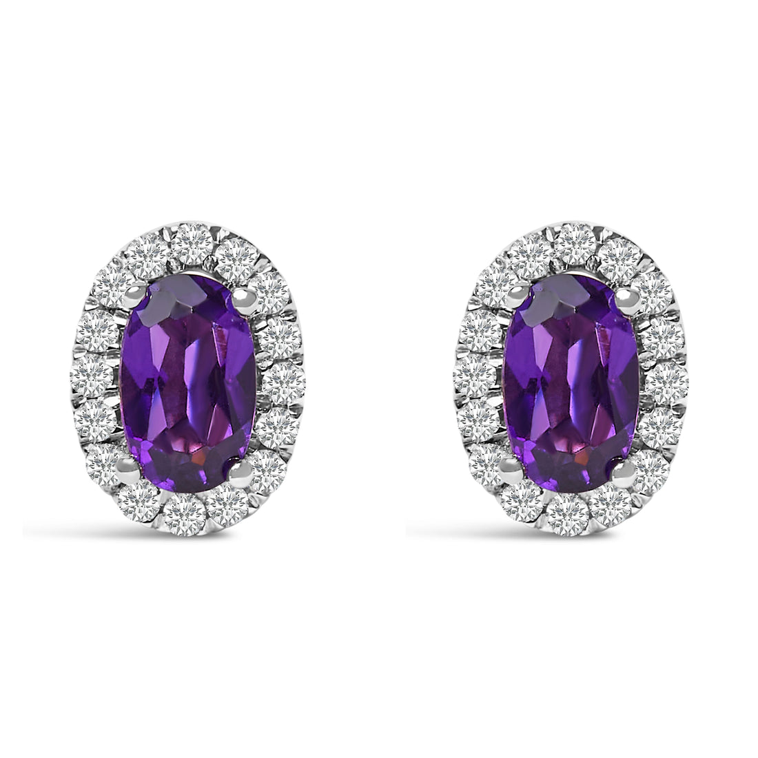 10K White Gold 5x3 MM Oval Purple Amethyst and Diamond Halo Stud Earrings (I-J Color, I1-I2 Clarity) by Bids.com