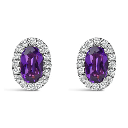 10K White Gold 5x3 MM Oval Purple Amethyst and Diamond Halo Stud Earrings (I-J Color, I1-I2 Clarity) by Bids.com