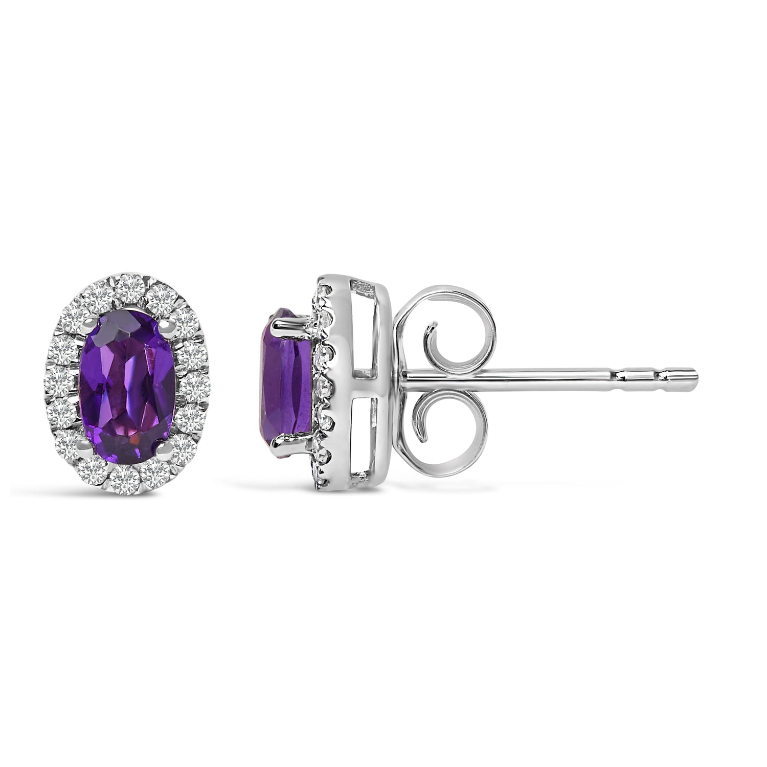 10K White Gold 5x3 MM Oval Purple Amethyst and Diamond Halo Stud Earrings (I-J Color, I1-I2 Clarity) by Bids.com