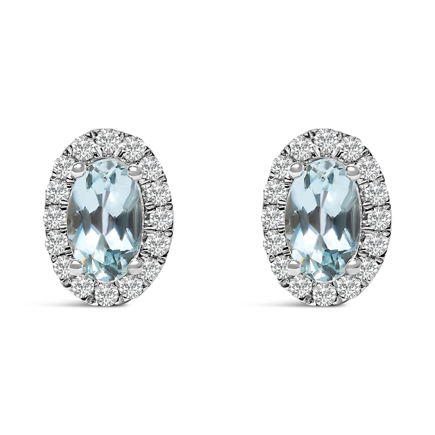 10K White Gold 5x3 MM Oval Purple Amethyst and Diamond Halo Stud Earrings (I-J Color, I1-I2 Clarity) by Bids.com
