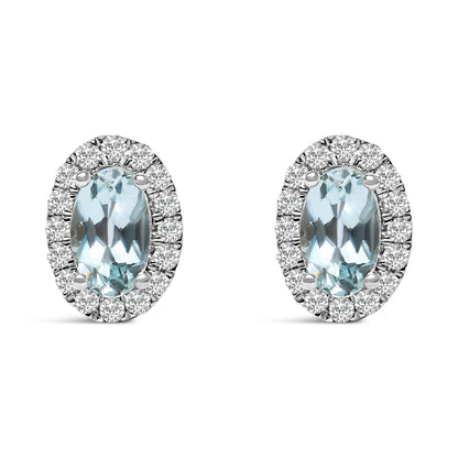 10K White Gold 5x3 MM Oval Purple Amethyst and Diamond Halo Stud Earrings (I-J Color, I1-I2 Clarity) by Bids.com