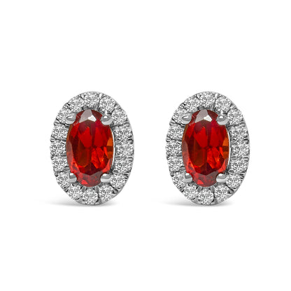 10K White Gold 5x3 MM Oval Purple Amethyst and Diamond Halo Stud Earrings (I-J Color, I1-I2 Clarity) by Bids.com