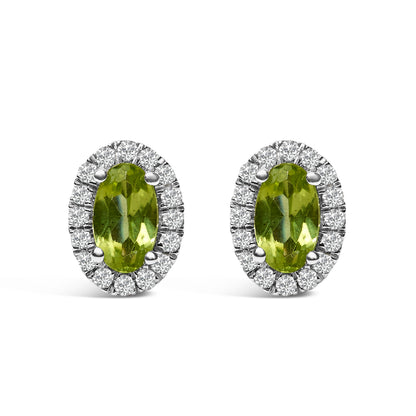 10K White Gold 5x3 MM Oval Purple Amethyst and Diamond Halo Stud Earrings (I-J Color, I1-I2 Clarity) by Bids.com