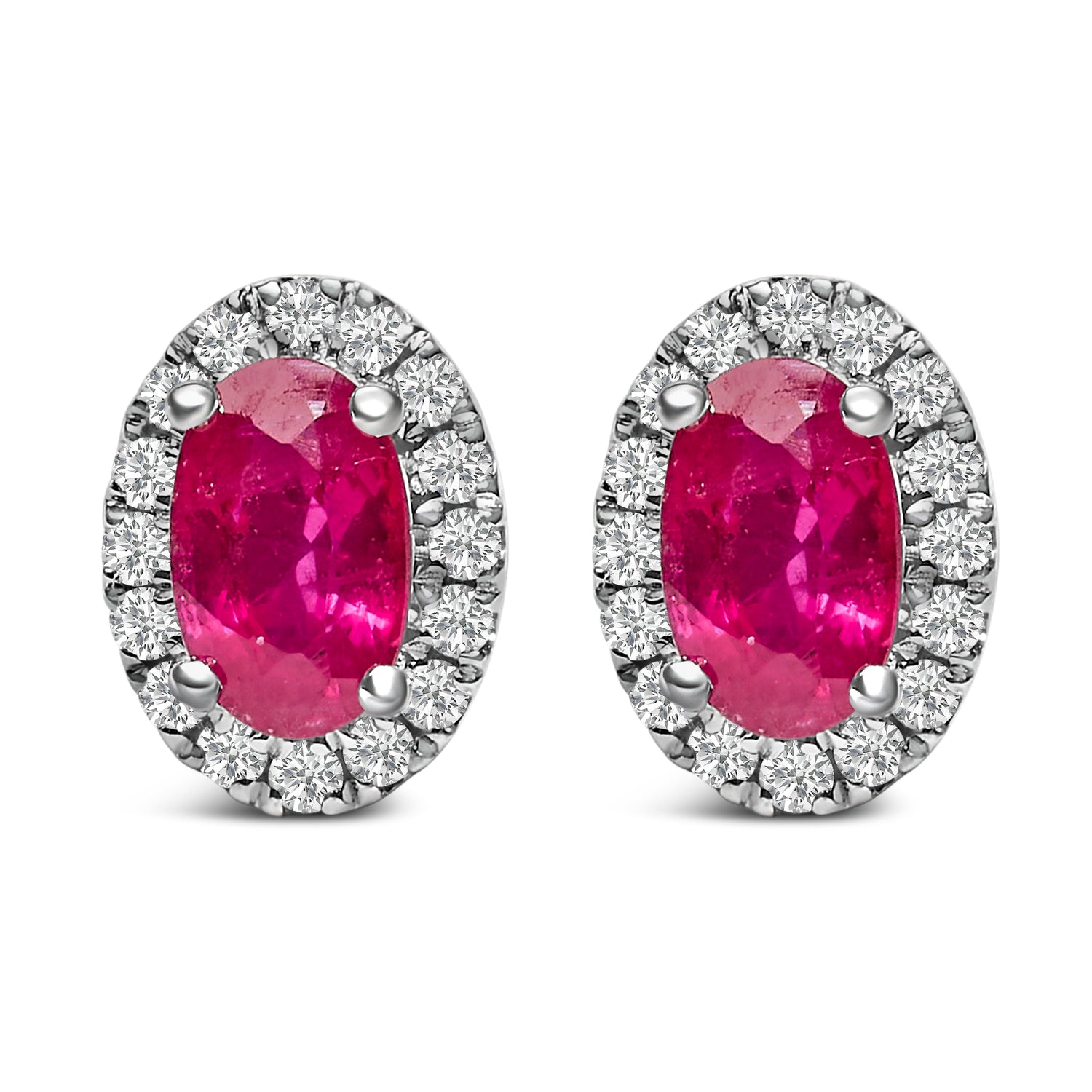10K White Gold 5x3 MM Oval Purple Amethyst and Diamond Halo Stud Earrings (I-J Color, I1-I2 Clarity) by Bids.com