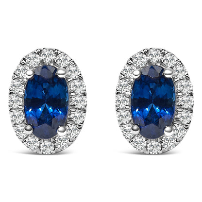 10K White Gold 5x3 MM Oval Purple Amethyst and Diamond Halo Stud Earrings (I-J Color, I1-I2 Clarity) by Bids.com