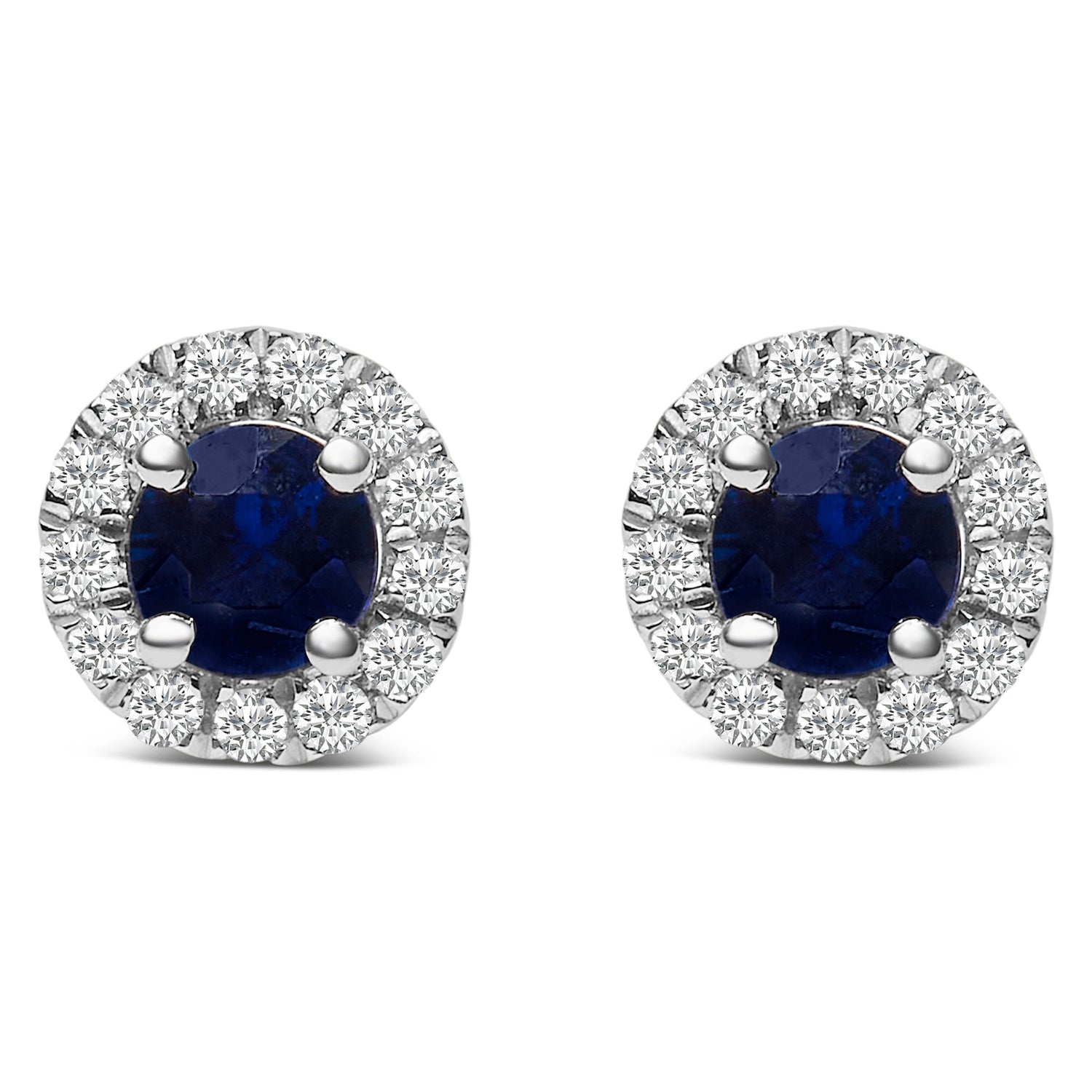 10K White Gold 3.25mm x 3.25mm Round Blue Sapphire and 1/10 Cttw Diamond Halo Stud Earrings (I-J Color, I1-I2 Clarity) by Bids.com