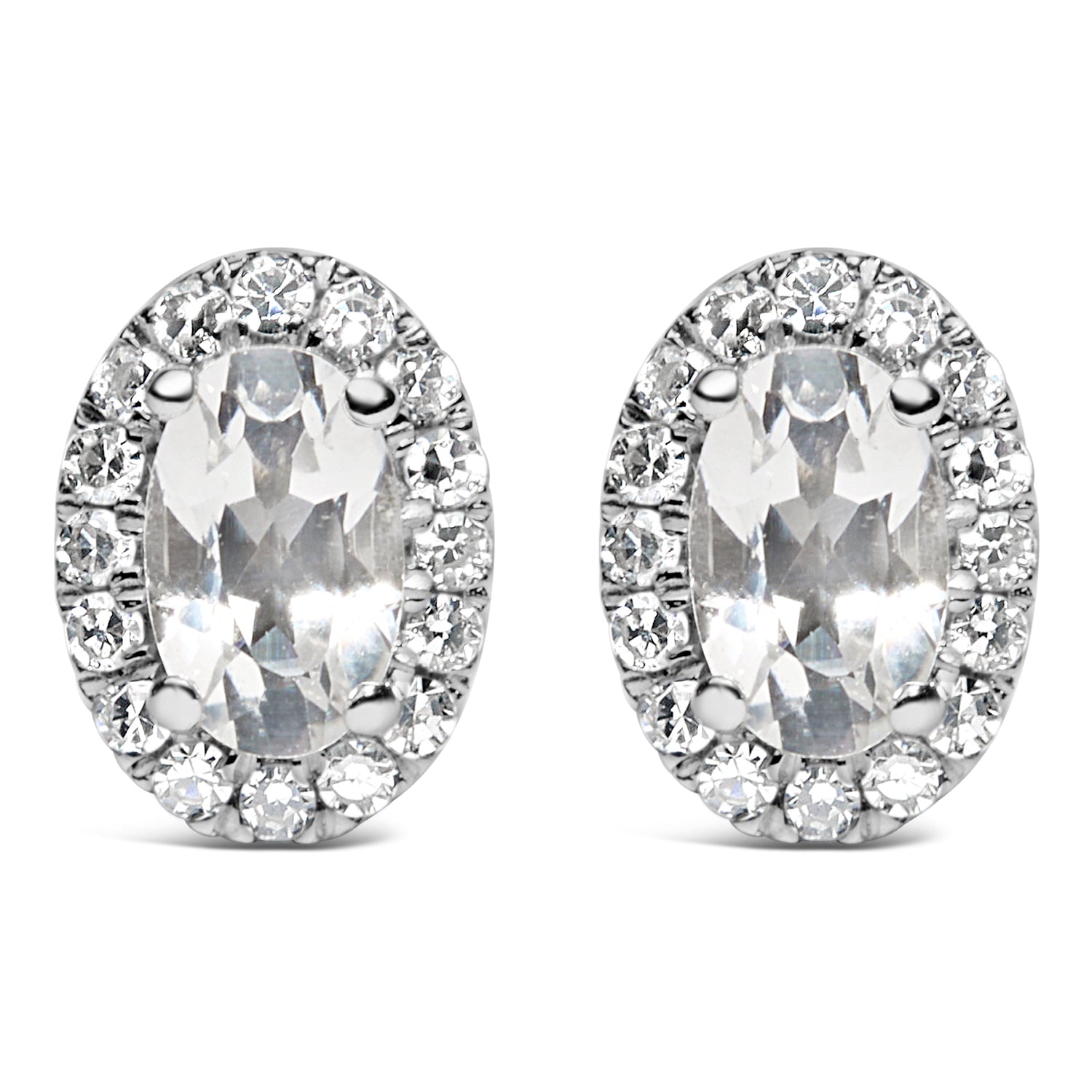 10K White Gold 5x3 MM Oval Purple Amethyst and Diamond Halo Stud Earrings (I-J Color, I1-I2 Clarity) by Bids.com