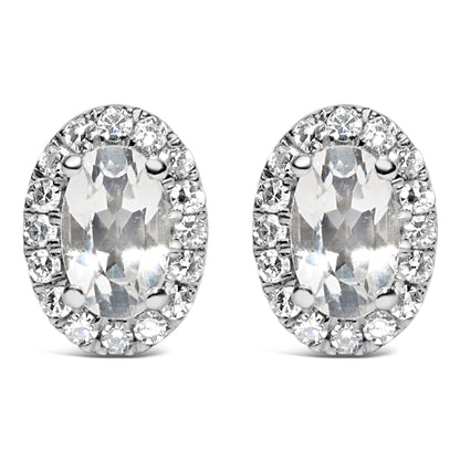 10K White Gold 5x3 MM Oval Purple Amethyst and Diamond Halo Stud Earrings (I-J Color, I1-I2 Clarity) by Bids.com