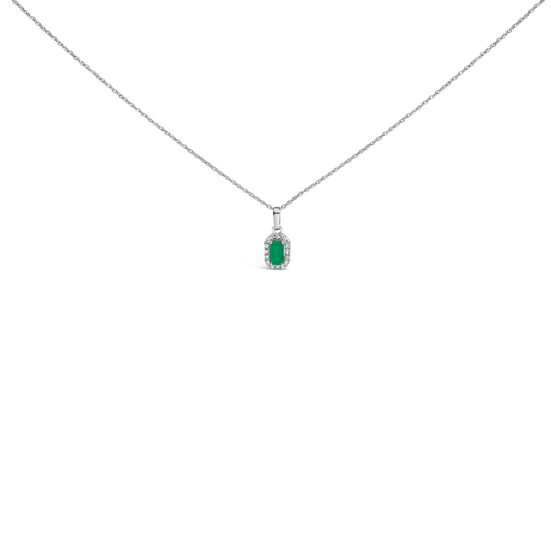 10K White Gold 5x3mm Green Emerald and Diamond Accent Halo Octagonal Shape 18" Pendant Necklace (I-J Color, I1-I2 Clarity) by Bids.com