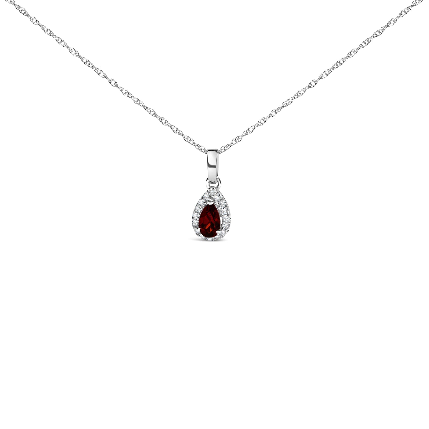 10K White Gold 5x3mm Green Emerald and Diamond Accent Halo Pear Shape 18" Pendant Necklace (I-J Color, I1-I2 Clarity) by Bids.com
