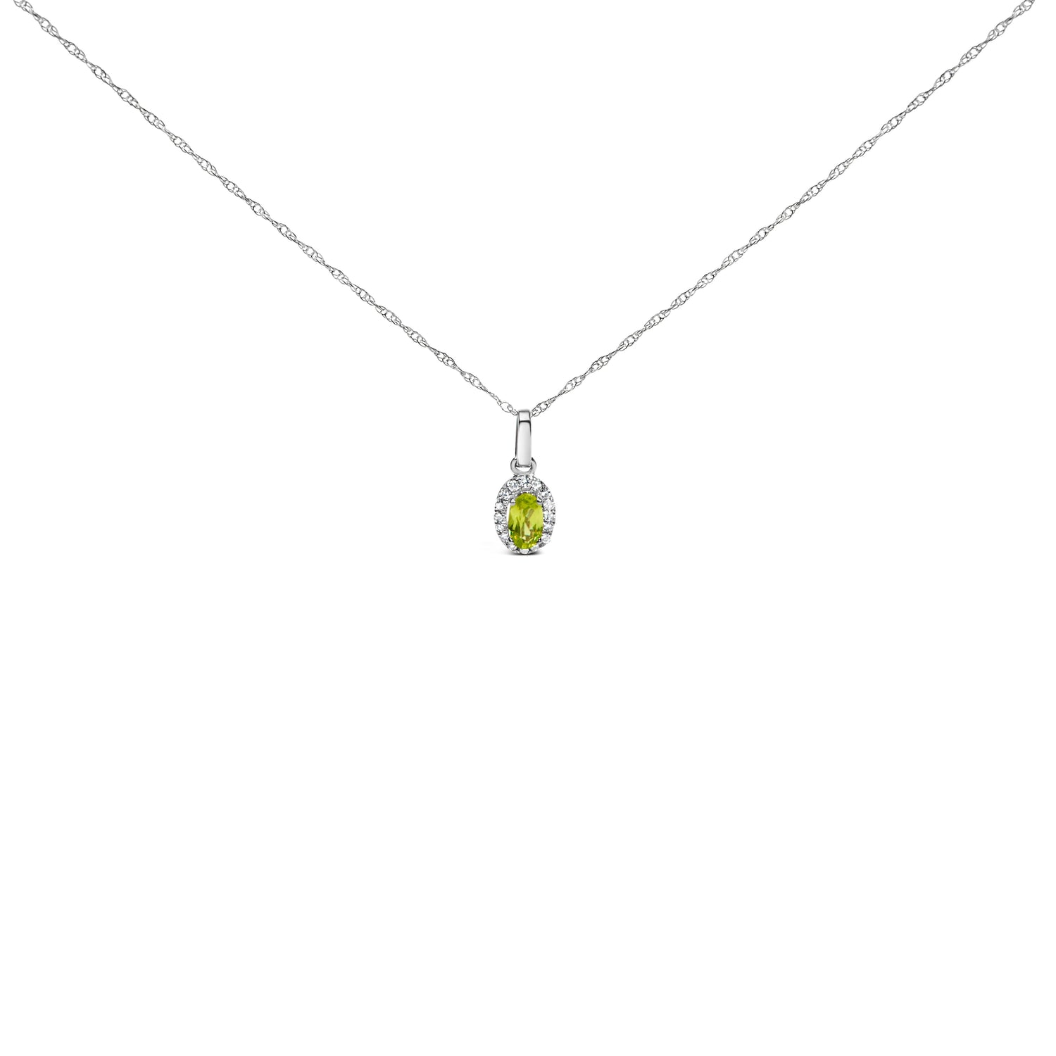 10K White Gold 5x3mm Green Emerald and Diamond Accent Halo Oval Shape 18" Pendant Necklace (I-J Color, I1-I2 Clarity) by Bids.com