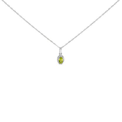 10K White Gold 5x3mm Green Emerald and Diamond Accent Halo Oval Shape 18" Pendant Necklace (I-J Color, I1-I2 Clarity) by Bids.com