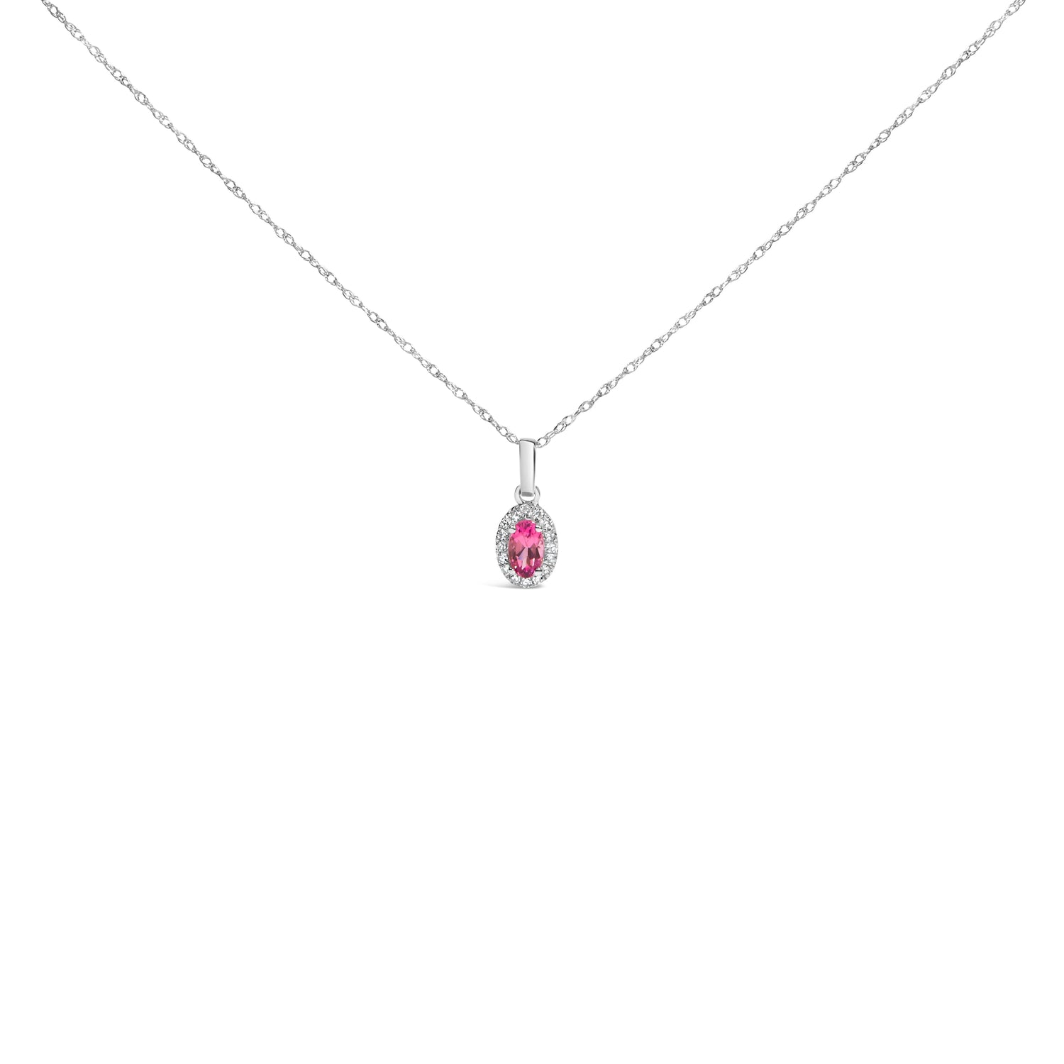 10K White Gold 5x3mm Green Emerald and Diamond Accent Halo Oval Shape 18" Pendant Necklace (I-J Color, I1-I2 Clarity) by Bids.com